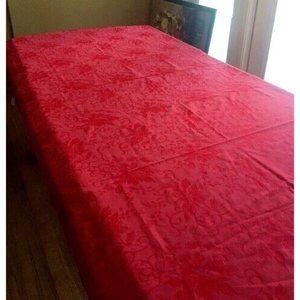 Red Damask Christmas Tablecloth Poinsettias 96"